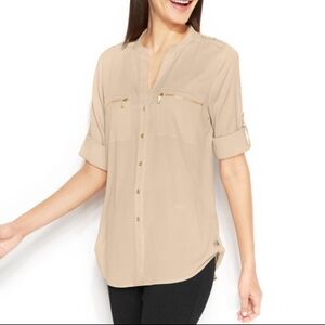Calvin Klein tan button-up top size 2X